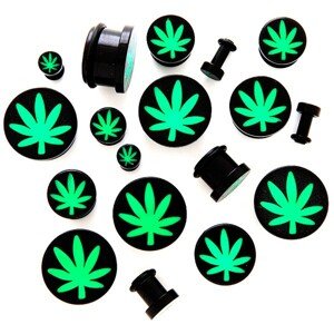 Plug do ucha z akrylu s motívom marihuany - Hrúbka: 4 mm