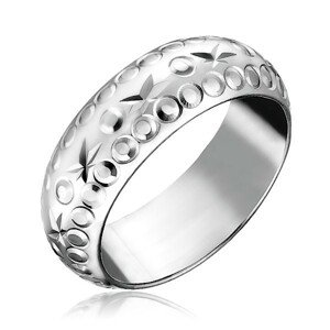 Strieborný prsteň 925 - gravírované hviezdy a krúžky - Veľkosť: 54 mm
