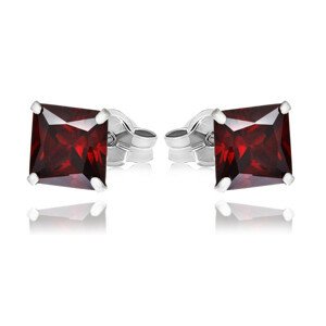 Strieborné náušnice 925 - červené štvorcové zirkóny, 7 mm, puzetky