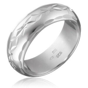 Strieborný prsteň 925 - gravírovaný pás kvetov s lístkami, oblý povrch - Veľkosť: 53 mm