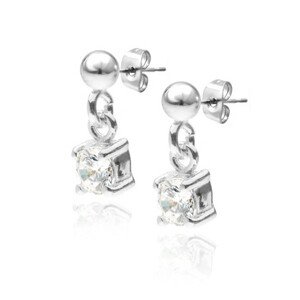 Strieborné puzetové náušnice 925 - visiaci okrúhly číry zirkón, 4 mm