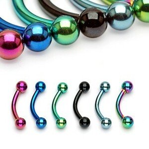Piercing do obočia anodizovaný titán s guličkami - Rozmer: 1,2 mm x 8 mm x 3x3 mm, Farba piercing: Modrá