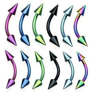 Piercing do obočia anodizovaný titán s hrotmi - Hrúbka piercingu: 1,2 mm, Farba zirkónu: Modrá - B