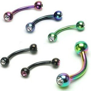 Piercing do obočia anodizovaný titán s guličkami so zirkónom - Hrúbka piercingu: 1,2 mm, Farba zirkónu: Modrá - B