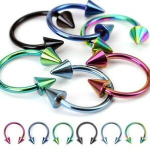 Piercing podkova s dvoma hrotmi z anodizovaného titánu - Hrúbka piercingu: 1,2 mm, Farba zirkónu: Modrá - B