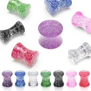 Plug do ucha UV trblietkový, sedlový, mramorový - Hrúbka: 8 mm, Farba piercing: Čierna