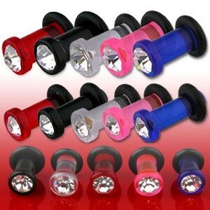 Plug do ucha UV so zirkónom, nastaviteľný - Hrúbka: 5 mm, Farba piercing: Modrá