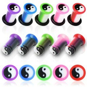 Plug do ucha UV, Ying Yiang znak, mramorový - Hrúbka: 8 mm, Farba piercing: Modrá