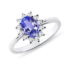 Prsteň z bieleho zlata s tanzanitom a diamantmi KLENOTA