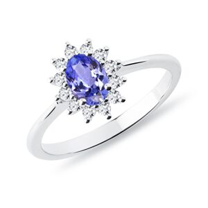 Prsteň z bieleho zlata s tanzanitom a diamantmi KLENOTA