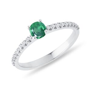 Prsteň z bieleho 14kt zlata s diamantmi a smaragdom KLENOTA