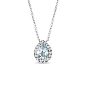 Elegantný diamantový náhrdelník z bieleho zlata s akvamarínom KLENOTA