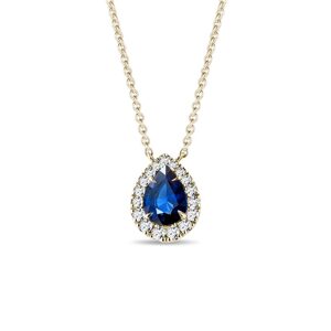 Elegantný diamantový náhrdelník zo žltého zlata so zafírom KLENOTA