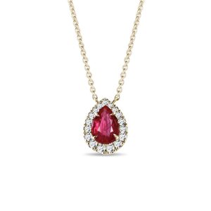 Elegantný diamantový náhrdelník zo žltého zlata s rubínom KLENOTA