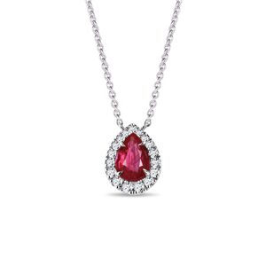 Elegantný diamantový náhrdelník z bieleho zlata s rubínom KLENOTA