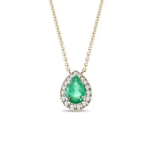 Elegantný diamantový náhrdelník zo žltého zlata so smaragdom KLENOTA