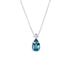 Prívesok z bieleho zlata s London blue topásom KLENOTA