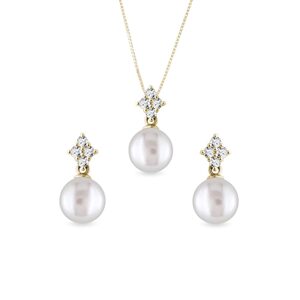 Elegantný set diamantových šperkov zo žltého zlata s perlami KLENOTA