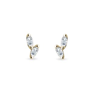 Náušnice zo žltého 14 kt zlata s diamantmi marquise KLENOTA