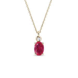 Zlatý náhrdelník s rubínom a bezel diamantom KLENOTA