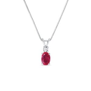Prívesok z bieleho 14 kt zlata s rubínom a diamantom KLENOTA