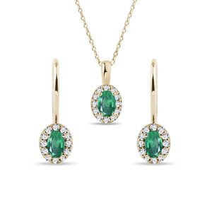 Set halo šperkov zo 14k zlata so smaragdami a diamantmi KLENOTA