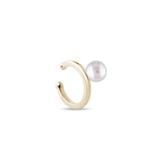 Zlatá náušnica ear cuff s perlou na jedno ucho KLENOTA