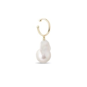 Zlatá single náušnica ear cuff s barokovou perlou KLENOTA