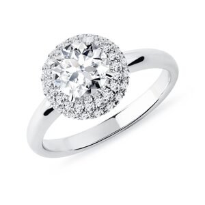 Luxusný diamantový prsteň halo z bieleho 14k zlata KLENOTA