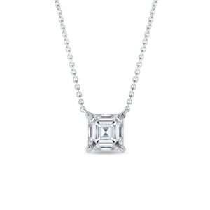Náhrdelník z bieleho zlata s lab grown diamantom asscher KLENOTA