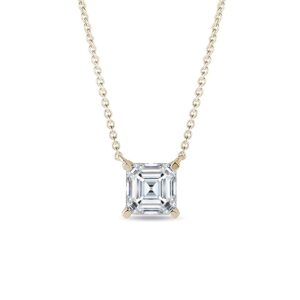 Náhrdelník zo žltého zlata s lab grown diamantom asscher KLENOTA