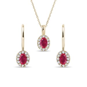 Set halo šperkov zo 14k zlata s rubínmi a diamantmi KLENOTA