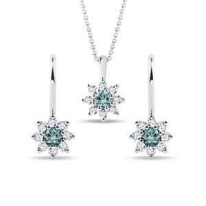Diamantový set šperkov z bieleho zlata s modrým diamantom KLENOTA