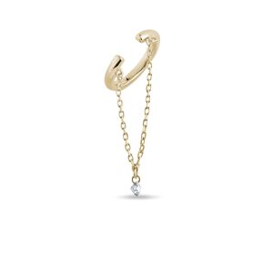 Zlatá retiazková náušnica ear cuff s diamantom KLENOTA