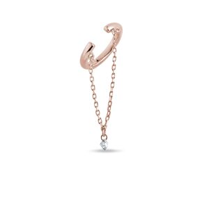 Retiazková náušnica ear cuff z ružového zlata s diamantom KLENOTA
