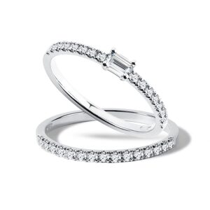 Romantický set prsteňov s diamantmi v 14k bielom zlate KLENOTA