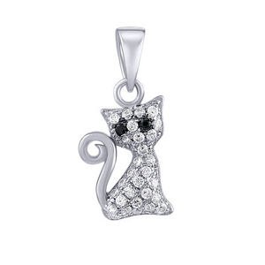 Silvego Strieborný prívesok mačka Bessie s čírym zirkónom Brilliance MW01038P