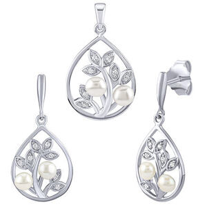 Silvego Strieborná súprava šperkov Arania s prírodnými bielymi perlami a Brilliance Zirconia - náušnice a pr FWS15135W