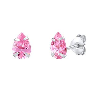 Silvego Strieborné náušnice kôstky kvapky Candy s ružovým Brilliance Zirconia dámske aj detské PRM20892P