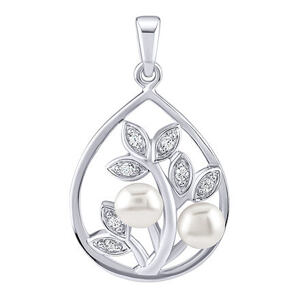 Silvego Strieborný prívesok Arania s bielymi pravými prírodnými perlami a Brilliance Zirconia FWP15135W