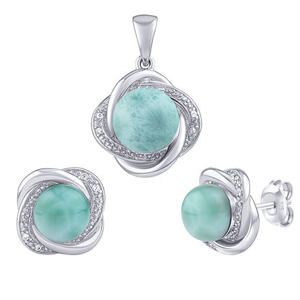 Silvego Strieborná súprava šperkov Ariel s prírodným larimarom a Brilliance Zirconia - náušnice a prívesok JSTS14738LR