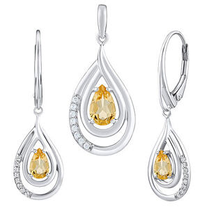 Silvego Luxusný strieborný súprava šperkov s pravým Citrínom a Brilliance Zirconia - náušnice a prívesok FWS10130CI