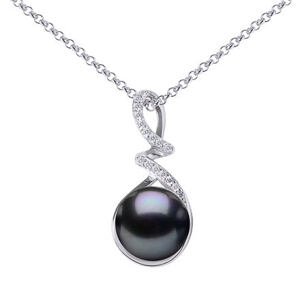 Silvego Strieborný náhrdelník Lena s čiernou perlou a Brilliance Zirconia GRP18454PB