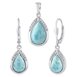 Silvego Strieborná súprava šperkov s pravým larimarom a Brilliance Zirconia - náušnice a prívesok JST13327SLR