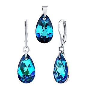 Silvego Strieborná súprava Kvapka 16mm so Swarovski® Crystals Bermuda Blue LSW172S