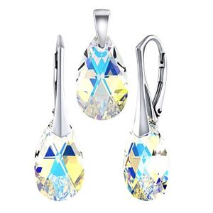 Silvego Strieborná súprava Kvapka 16mm Crystal AB so Swarovski® Crystals LSW109S
