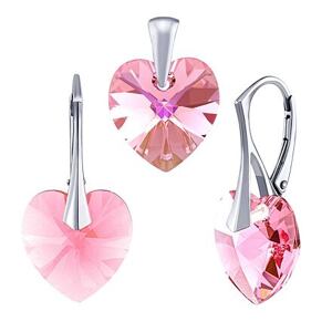 Silvego Strieborná súprava SRDCE 14mm so Swarovski® Crystals - Light Rose LSW093S