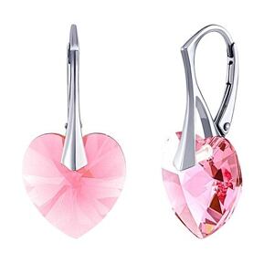 Silvego Strieborné náušnice SRDCE 14mm so Swarovski® Crystals- Light Rose LSW093E