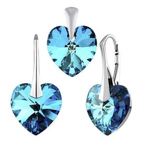 Silvego Strieborná súprava SRDCE 14mm so Swarovski® Crystals - Bermuda Blue LSW091S