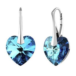 Silvego Strieborné náušnice SRDCE 14mm so Swarovski® Crystals - modrá Bermuda Blue LSW091E